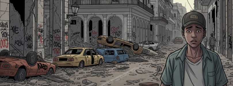 Ilustración de la protagonista Ana cuando era niña, escondiéndose de soldados armados. Escena de "El Despertar de los Sordos". (Crédito: Frank Lahera O’Callaghan / El Despertar de los Sordos).